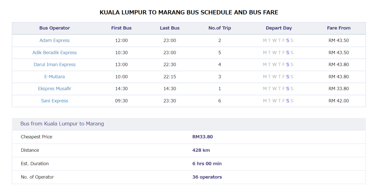 バスのスケジュール表